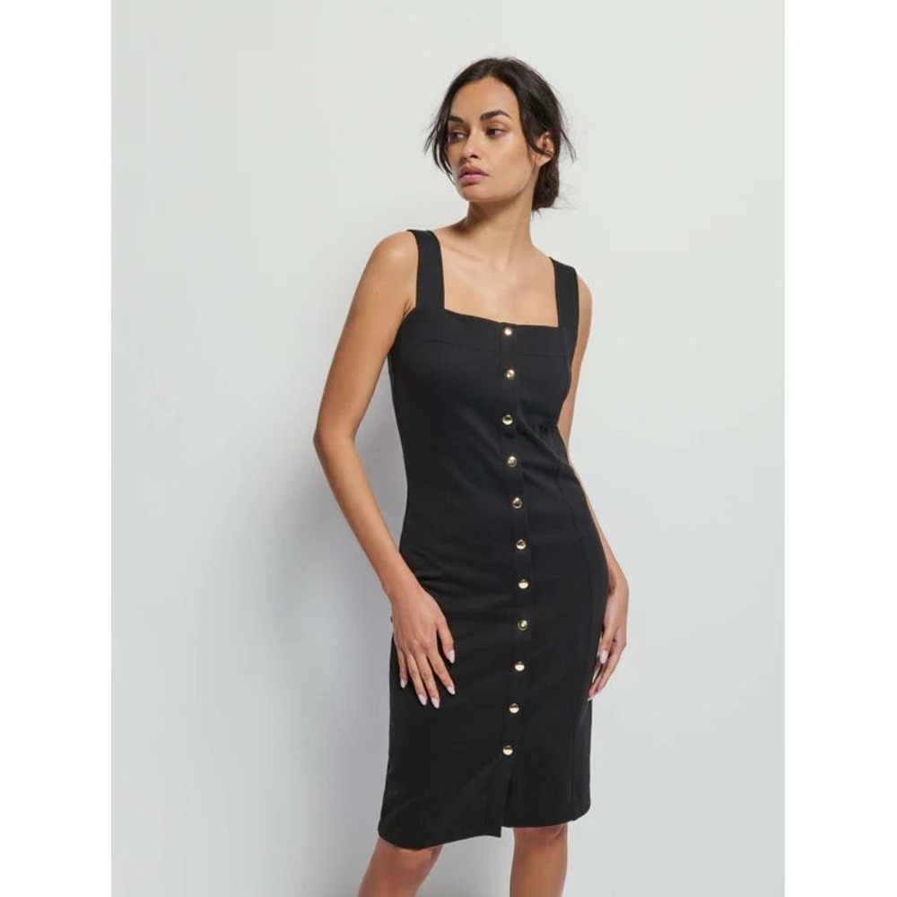 Nation LTD Sheath Dress‎ Womens Large Black Button Front Square Neck Cotton New